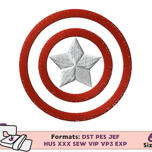 Könnte beinhalten: Rote, weiße und blaue Stickerei eines Sterns in einem Kreis mit weißem Hintergrund. Das Design ist ein beliebtes Symbol für amerikanischen Patriotismus.