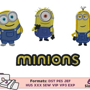 MINION EMBROIDERY DESIGN, kevin bob stuart gru minion embroidery pattern, despicable me embroidery design gru minion favorite villain minion
