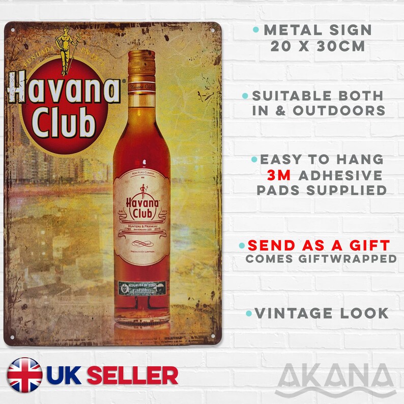 Havana Club retro vintage style metal sign/plaque shed Bar/ Pub Man Cave Havana Club retro vintage style metal sign/plaque shed Bar/ Pub Man Cave