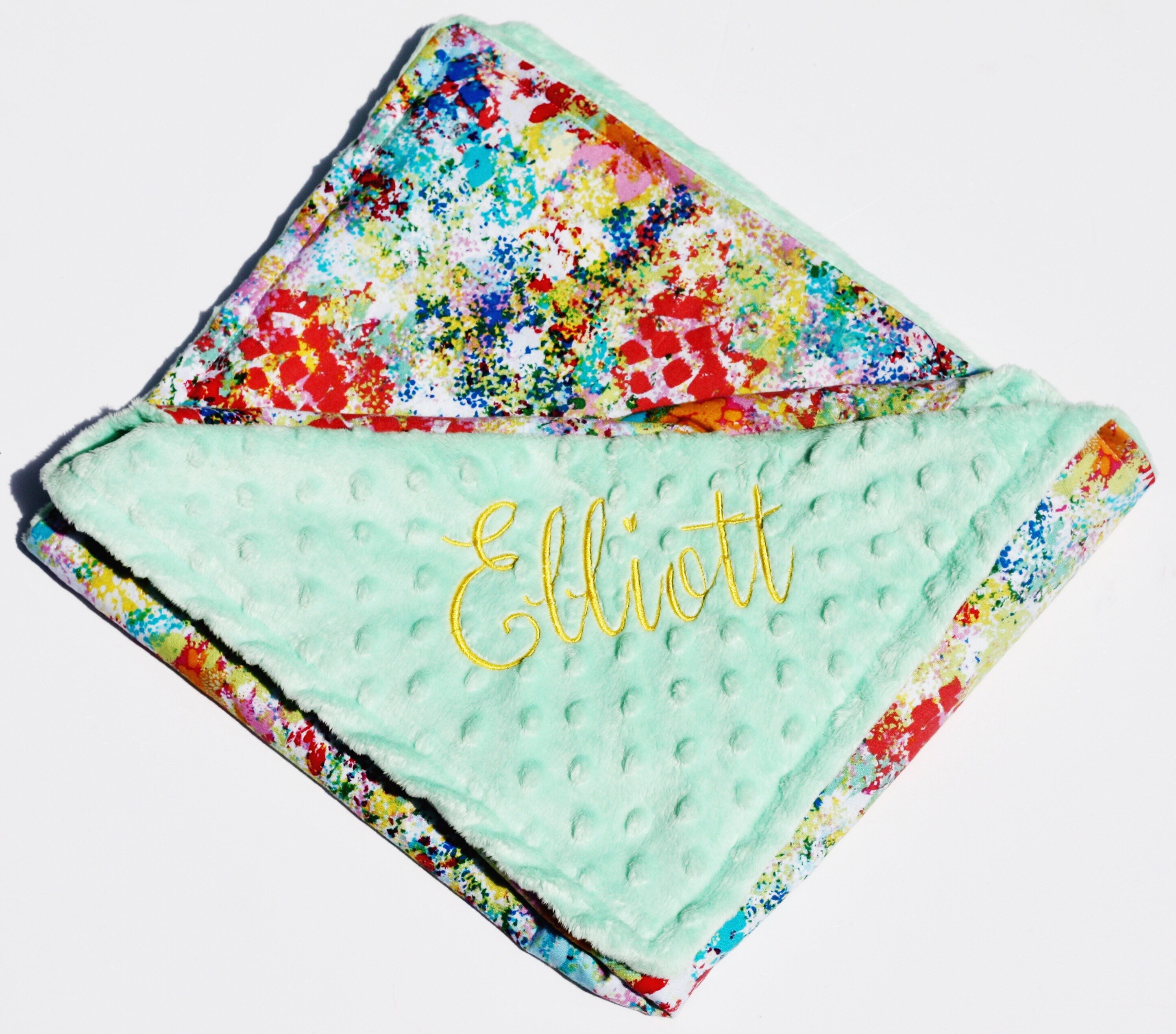 Paint Brush Blanket, Rainbow Baby Gift, Mint Minky Blanket