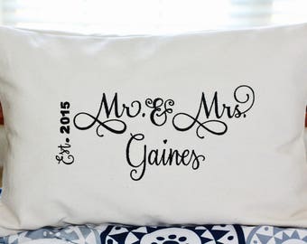 Mr. Mrs.  Throw Pillow, Mr. and Mrs. Pillow, Embroidered Pillow, Wedding Gift Pillow, Anniversary Gift Pillow, Family Name Pillow, Pillow