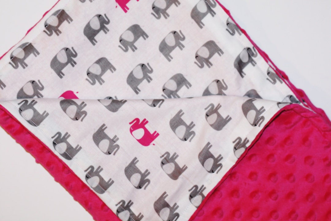 Hot Pink Elephant Blanket, Hot Pink Minky, Gray and White Elephant