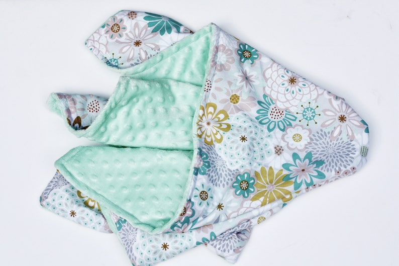 Pandemonium Floral Blanket, Mint Minky Blanket, Personalized Minky