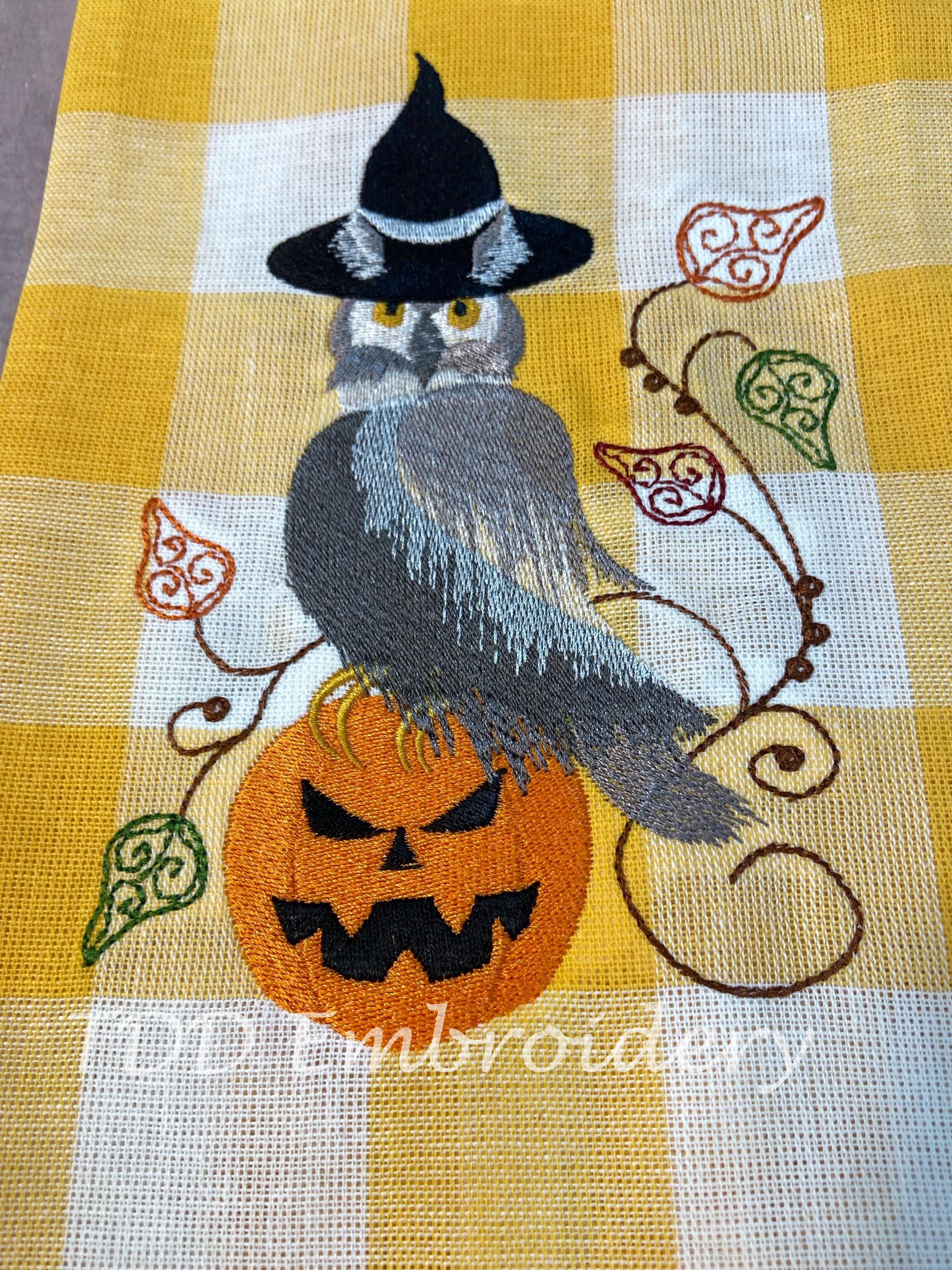 Halloween Owl Embroidery Design: Jack O Lantern, (Digital Download)