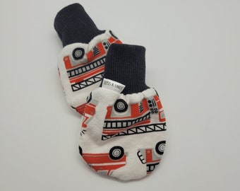 Baby Mitts | Scratch Mitts | Gender Neutral | Fire Trucks | Newborn up to 18 Months