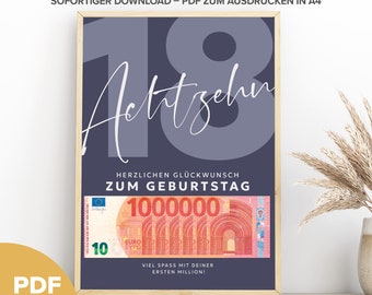 Cash gift 18th birthday PDF download to print A4|Last-minute gift 18th birthday download|Gift for 18th birthday PDF download