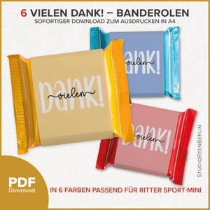 Vielen Dank Banderolen für Ritter Sport Danke Geschenk für Gäste Kollegen Familie PDF Download|Dankeschön Schokolade Banderolen Druckvorlage