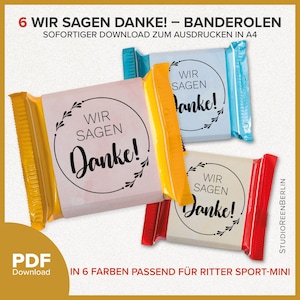 We say thank you banderole for Ritter Sport Mini Thank you gift for guests colleagues visitors PDF Download|Chocolate banderole Thank you gift