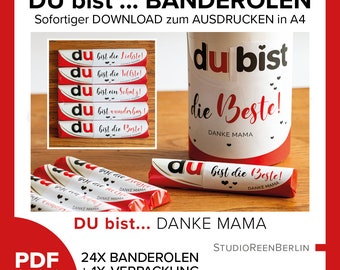 TU sei il regalo Duplo Banderole da scaricare per la festa della mamma adatto per la scatola Duplo da 10 come download digitale | Regalo di cioccolato da scaricare in formato PDF