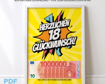 Cash gift 18th birthday PDF download to print A4|Last-minute gift 18th birthday download|Gift for 18th birthday PDF download