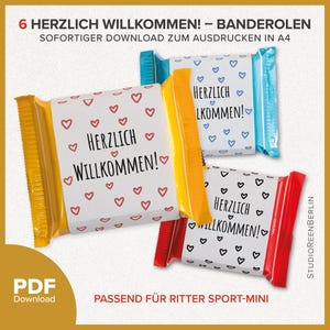 Welcome Chocolate Banderoles for Ritter Sport Mini Gift for Guests Visitors as PDF Download|Banderoles Welcome