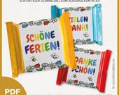 Schöne Ferien Schokoladen Banderolen für Ritter Sport Mini - Danke Geschenk Schüler & Lehrer als PDF Download|Danke Banderolen Schöne Ferien