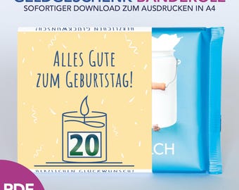 Cash gift with chocolate for birthday - banderole for Ritter Sport gift PDF download to print | Last-minute gift birthday