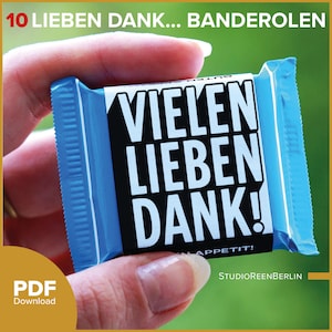 Vielen Dank Banderolen für Ritter Sport Danke Geschenk für Gäste Kunden Kollegen Familie PDF Download|Schokoladen Banderole Danke Geschenk
