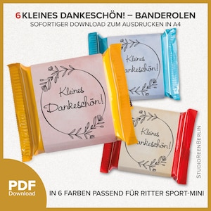 Thank you ribbons for Ritter Sport Thank you gift for guests colleagues family PDF Download|Chocolate ribbons Thank you gift download