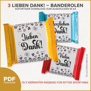 Thank you ribbons for Ritter Sport thank you gift for guests colleagues customers PDF Download|Chocolate ribbons thank you gift download