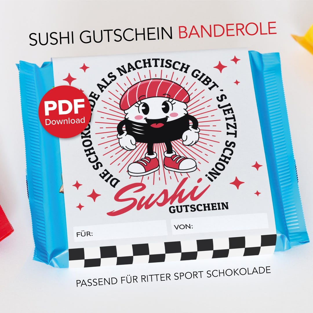 Printable Sushi Voucher as a Chocolate Wrapper for Ritter Sport | Last ...