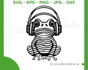 Frog with headphones svg, Frog png instant Download, Frog laser file, Frog cutting file,Frog T-shirt transfer, funny frog svg,headphones svg