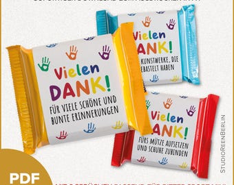 Thank you farewell daycare chocolate bands for Ritter Sport Mini Thank you gift for educators PDF Download|Thank you daycare bands