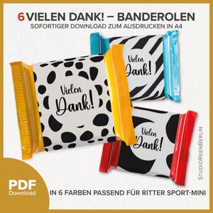 Thank you chocolate banderole for Ritter Sport Mini Thank you gift for colleagues customers PDF Download|Banderoles Chocolate Thank you gift