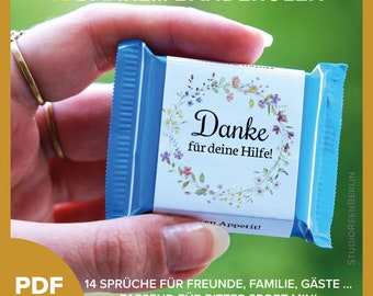 Ritter Sport banderoles as a thank you gift for guests, friends and family as a digital download, chocolate banderoles as a thank you gift
