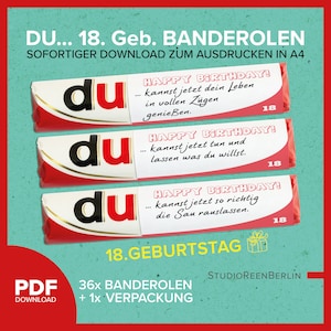 You Happy Birthday chocolate banderoles for your 18th birthday a DIY gift as PDF download for Duplo 10-box