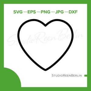 May include: A black outline of a heart shape. The text "SVG - EPS - PNG - JPG - DXF" is at the top of the image. The text "STUDIOREENBERLIN" is at the bottom of the image.