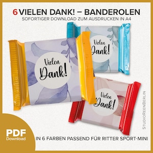 Thank you chocolate banderole for Ritter Sport thank you gift for guests colleagues family PDF Download|Banderoles thank you gift download