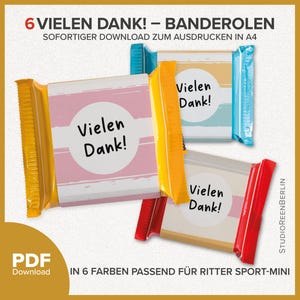 Thank you chocolate banderole for Ritter Sport Mini Thank you gift for colleagues customers PDF Download|Banderoles Chocolate Thank you gift