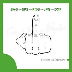 May include: Black and white line art illustration of a hand giving the middle finger.