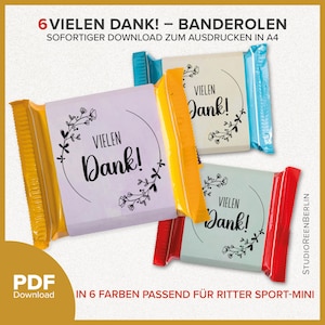 Thank you chocolate banderoles for Ritter Sport Mini Thank you gift for guests & colleagues PDF Download|Banderoles Thank you gift download