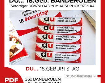 Fascette per il tuo 18° compleanno per Duplo - Modello di stampa PDF come regalo di compleanno fai da te adatto alla scatola Duplo da 10 pezzi da scaricare