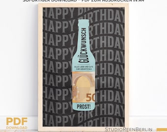 Geldgeschenk Geburtstag Bild Download zum Ausdrucken in A4|Last-Minute Geschenk Geburtstag Download|Geldgeschenk zum Geburtstag PDF Download