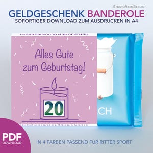 Last-minute birthday gift money and chocolate banderole for Ritter Sport | Gift as PDF download to print | Gift birthday