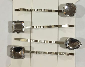 Adult/Girls Hair Pins - Photo Prop, Silver Jeweled Hair Pins