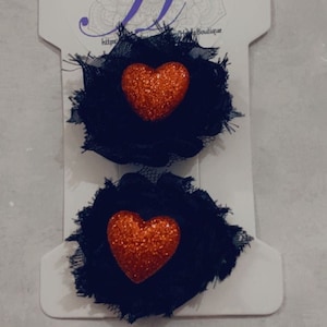 Girls Hair Pins, Photo Props, Head accessories, Valentines Day, Red Hearts on black shabby flowers