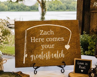 Greatest Catch Fishing Wedding Sign | Personalized Ring Bearer or Aisle Prop | Rustic Outdoor Wedding Decor | Fisherman Themed Gift