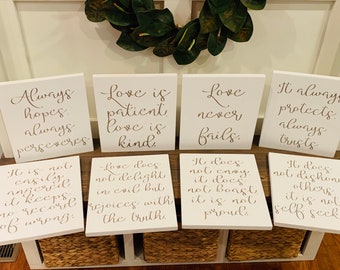White Love Is Patient Love is Kind Wedding Decorations. 1 Corinthians 13 Wedding Aisle Signs. White Wedding Signs. Wedding aisle markers.