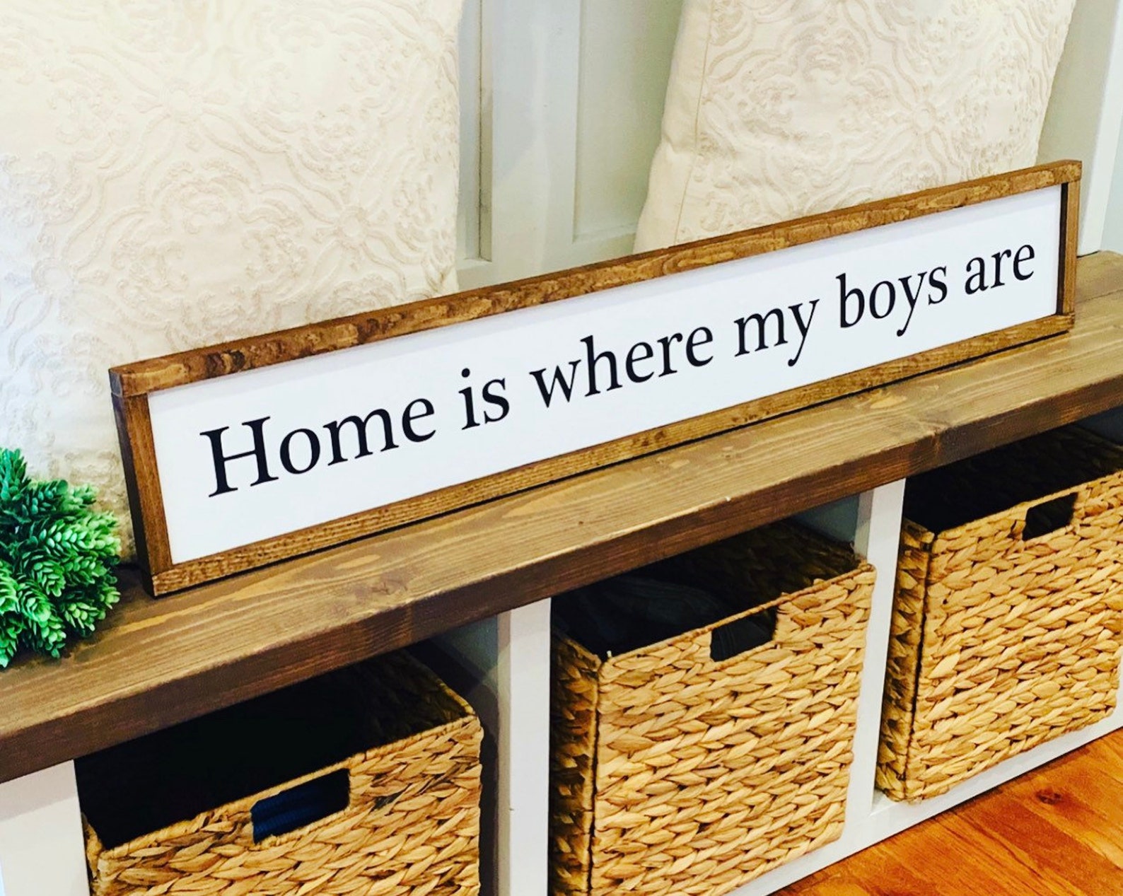 Panneau Mural "Home Is Where My Boys Are" - Déco Signe 3D Personnalisé Style Rustique Pour Chambre Ou Salon