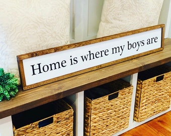 Home is where my boys are. Home sweet home decor. Farmhouse home sign. Fixer upper decor. Christmas gift for mom. Fixer upper home decor.