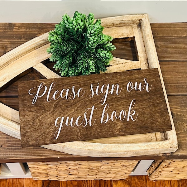 Rustic please sign our guest book wedding sign. Please sign our guest book table sign. Please sign our guest book wood sign.