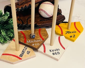 Personalized Baseball Ring Holder: Home Plate Display, Wooden Championship Ring Stand