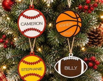 Softball Ornament, Baseball Ornament, Football Ornament, Basketball Ornament, Personalized Sports Christmas Gift