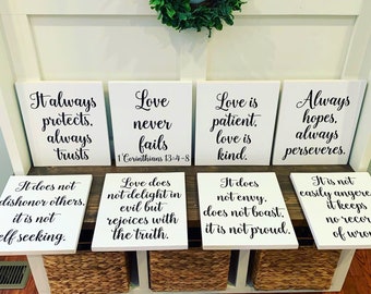 Wedding aisle decor. Love Is Patient Love is Kind. Wedding Decorations. 1 Corinthians 13 Wedding Aisle Signs. White Wedding Signs.