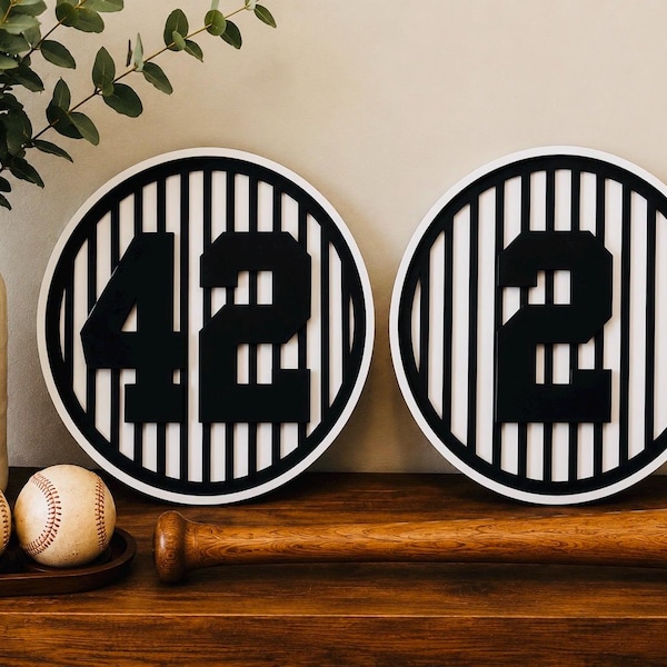 Yankees gift. New York Yankee sign. Retired jersey number. Yankee home decor. Baseball fan decor. Baseball room decor. Man cave.