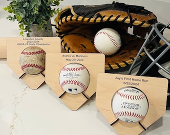 Support de baseball personnalisé. Premier coup de circuit. Vitrine de baseball. Cadeau de baseball. Présentoir de ballons de jeu. Porte-balles de jeu. Étui de baseball.