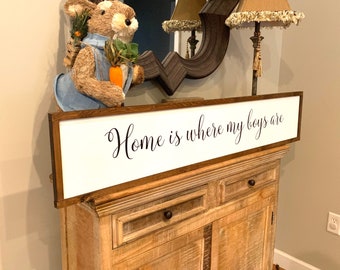 Home is where my boys are. Farmhouse decor.  Framed sign. Farmhouse home sign. Fixer upper decor.