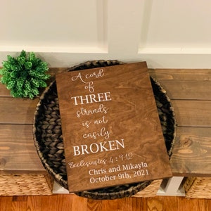 A cord of three strands. Unity sign. Unity ceremony display. Wedding decor. Cord of three strands wood sign.  Rustic wedding decor.