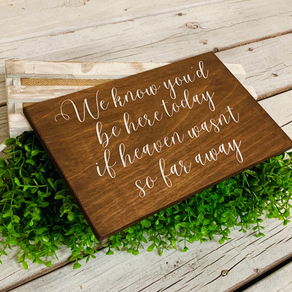 We know you'd be here today. Rustic wedding sign. If heaven wasn't so far away  wedding sign. Rustic wedding sign. Rustic wedding decor.