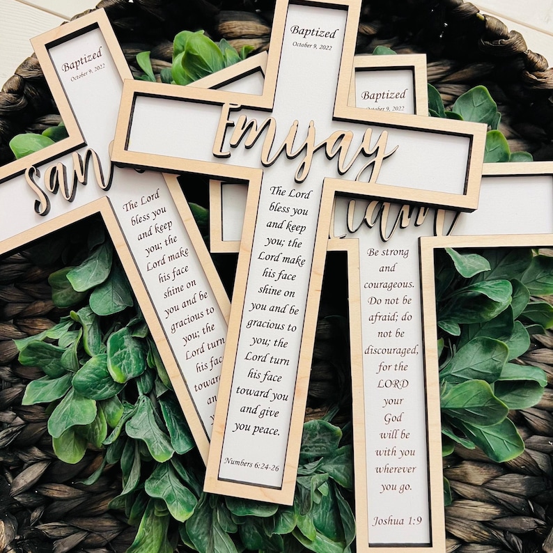 Cruz de bautismo personalizada, regalo de bautismo para niño o niña, cruz de madera personalizada, regalo de bautizo, regalo de dedicación al bebé.